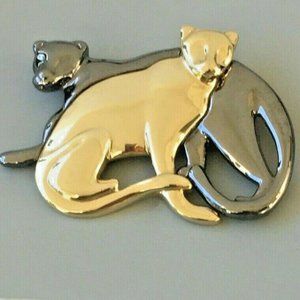 Vintage Brooch 2 Cats 2 Tone LC Liz Claiborne
